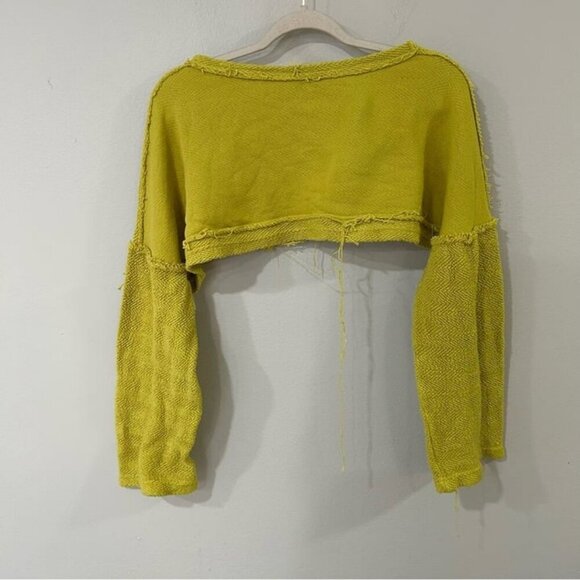 Free People Beach Kylie Crop Pullover Vibrant Yellow Knit Top Sweater Medium - Picture 6 of 7
